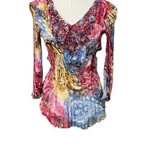 Alberto Makali Beaded embellished classic vintage top.  Multi Color SZ:S